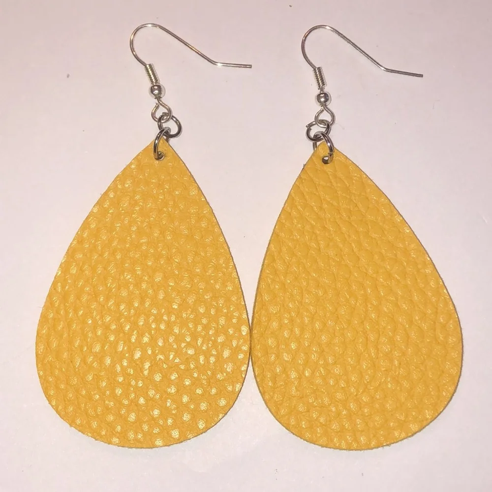Yellow Teardrop Leather Earrings